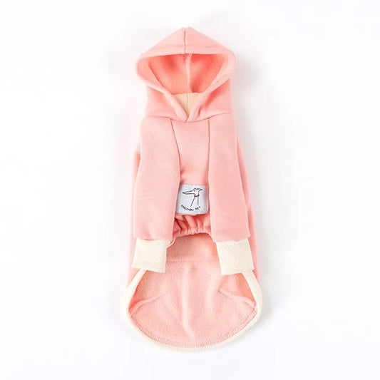 Pull capuche pour lévrier rose en tissu doux avec poignets contrastés et ouverture pour attache