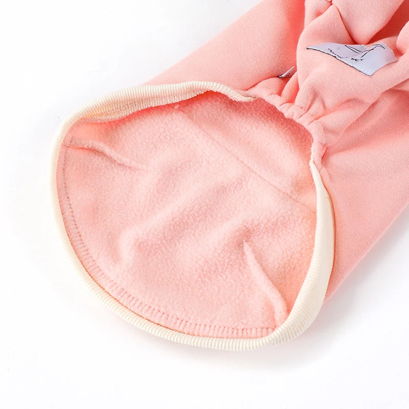 Pull capuche pour lévrier en tissu polaire rose clair avec bord élastique blanc