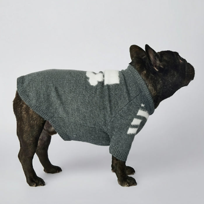 Pull chaud pour chien en laine grise adapté aux petits chiens comme le bulldog français