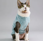 Pull col roulé pour chat en bleu, doux et confortable, idéal pour les saisons fraîches.