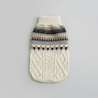 Pull col roulé pour chien en tricot beige avec motif en losange et rayures