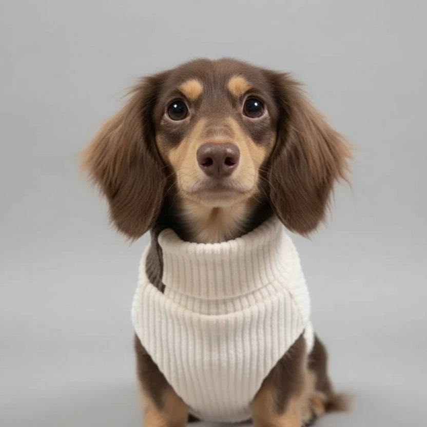Pull col roulé pour teckel en blanc, parfait pour garder votre chien au chaud et à la mode