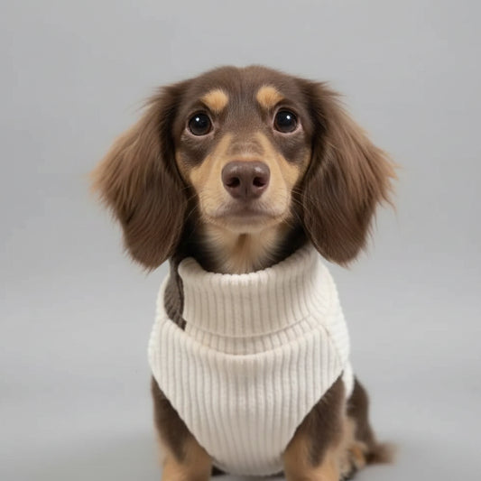 Pull col roulé pour teckel en blanc, parfait pour garder votre chien au chaud et à la mode