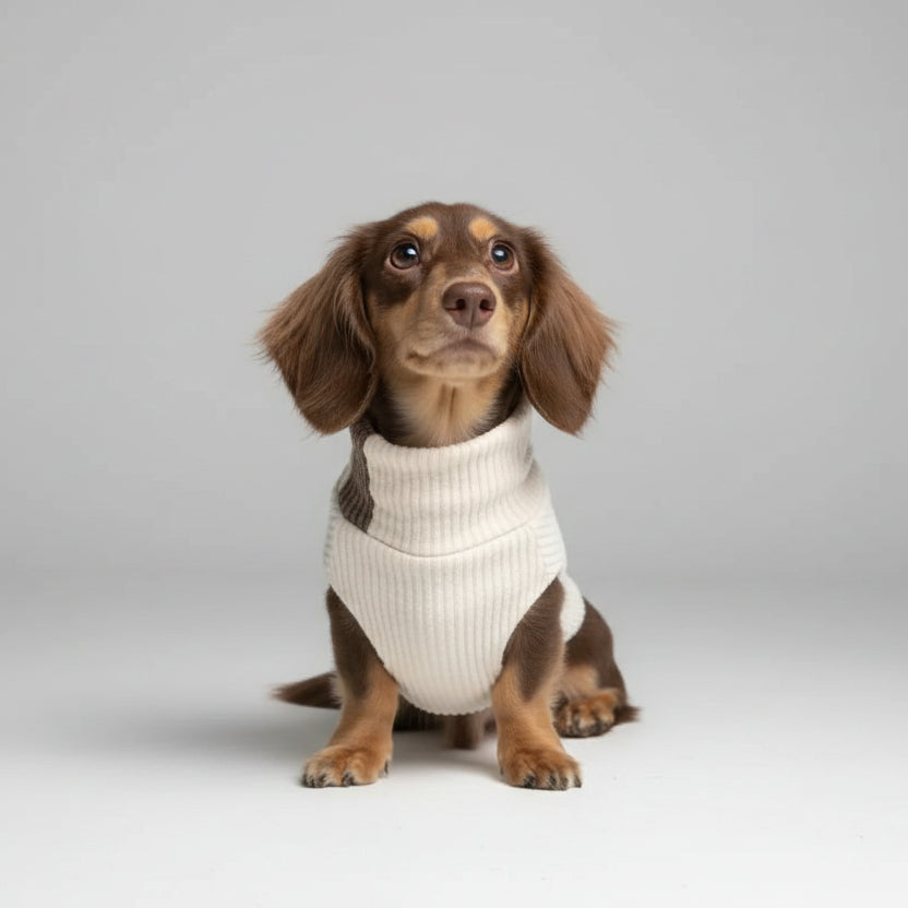 Pull col roulé pour teckel en maille douce, idéal pour garder votre chien au chaud