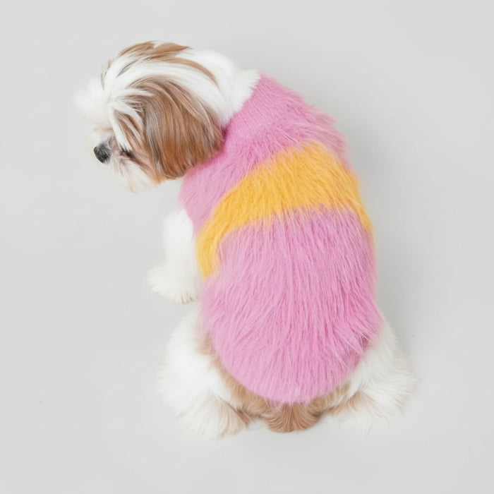 Pull coton doux pour chien en rose et jaune, parfait pour garder votre animal au chaud et élégant