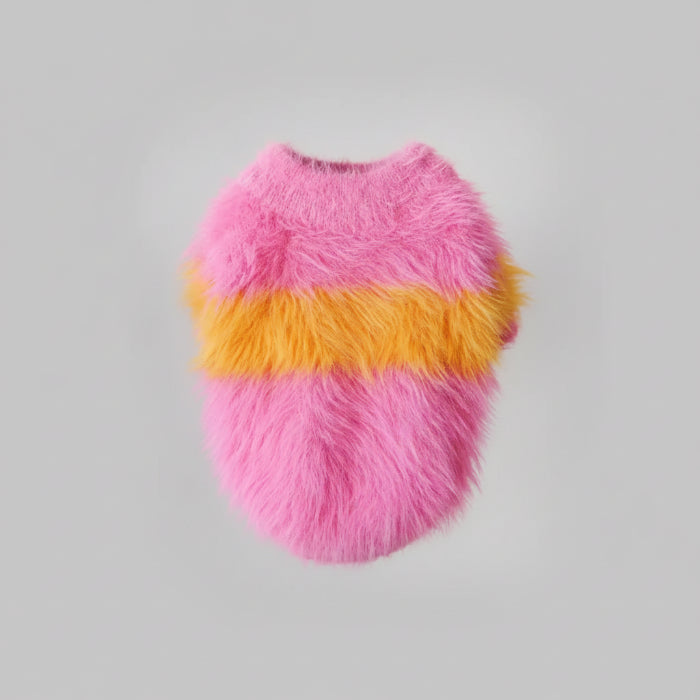 Pull coton doux pour chien en peluche rose et orange avec un design coloré et chaud