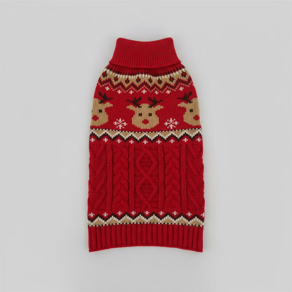 Pull de Noël pour chien rouge avec motif de rennes et motif tricoté