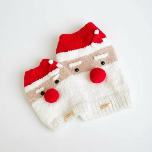 Pull de Noël pour chien en peluche avec design de Père Noël et pompon rouge