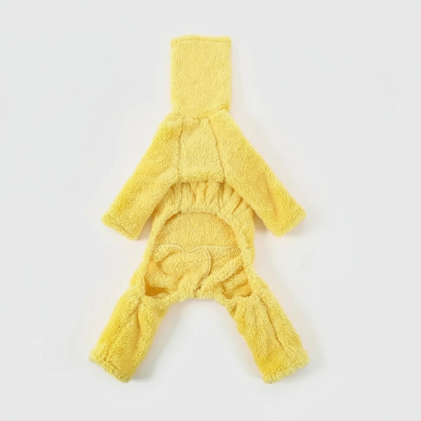 pull doux pour lévrier jaune en fausse fourrure avec capuche et pattes, coupe ajustée Oscar et Plume