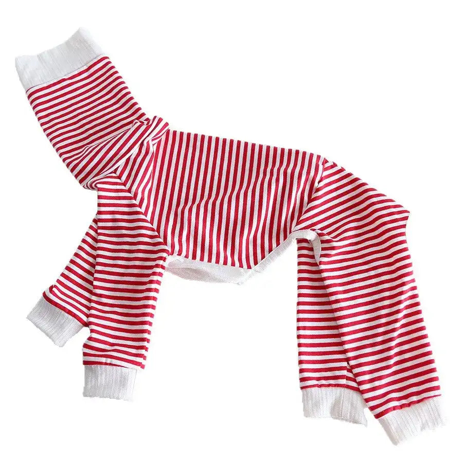 Pull léger pour lévrier rayé rouge et blanc avec des finitions blanches