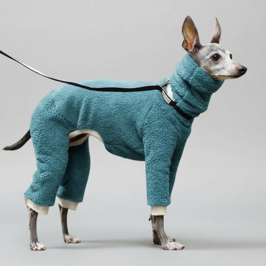 Pull polaire pour lévrier en bleu avec col montant et pattes longues pour un confort optimal