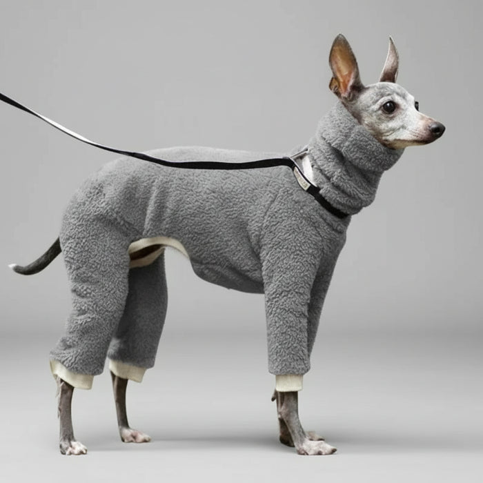 Pull polaire pour lévrier en gris avec col montant et manches longues pour le confort des chiens