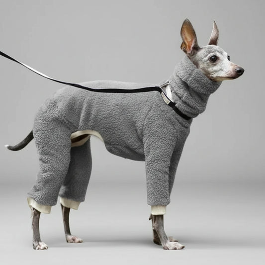 Pull polaire pour lévrier en gris avec col montant et manches longues pour le confort des chiens