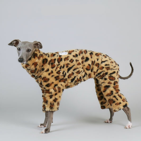 Pull polaire pour lévrier à motif léopard, doux et confortable pour les chiens en hiver