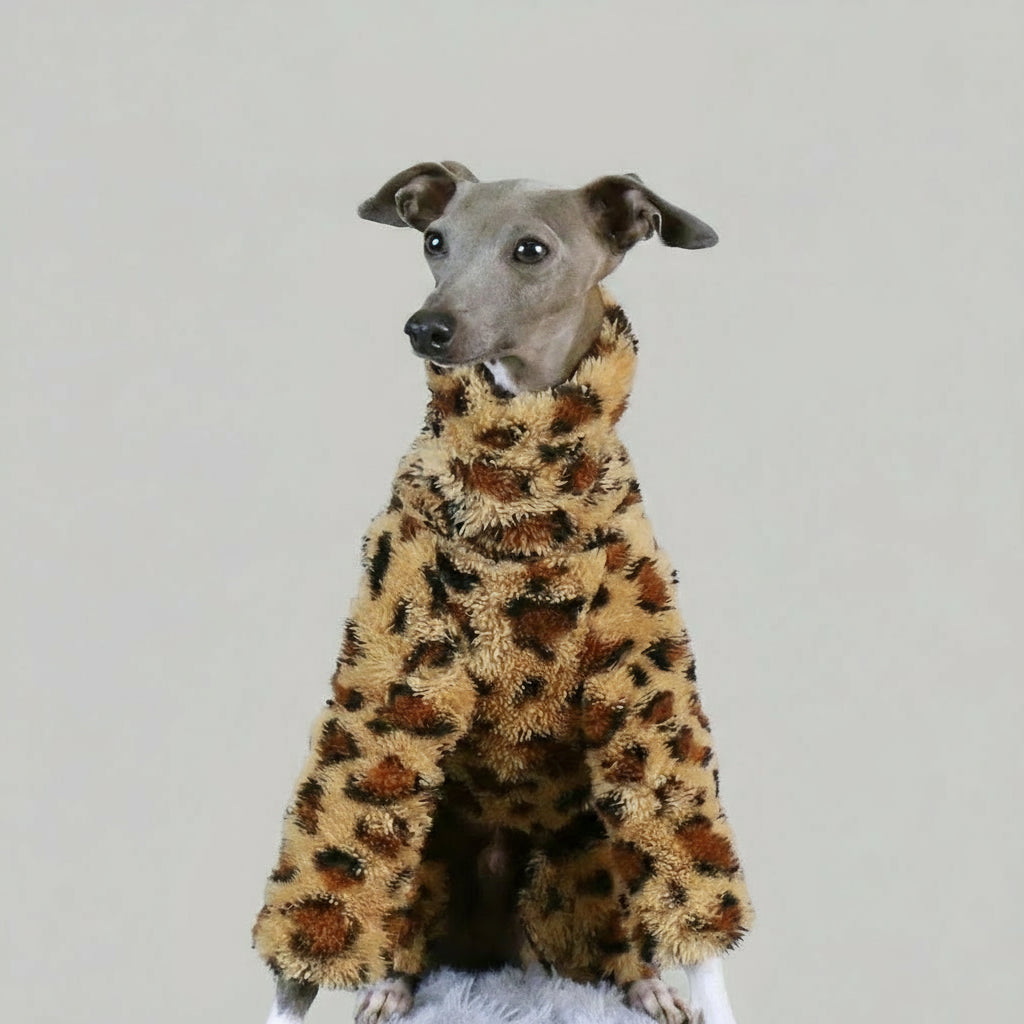 Pull polaire pour lévrier au motif léopard, doux et confortable pour animaux de compagnie
