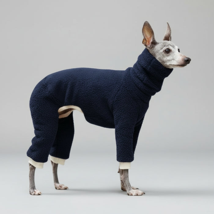 Pull polaire pour lévrier en bleu marine, confortable et chaud pour les journées froides