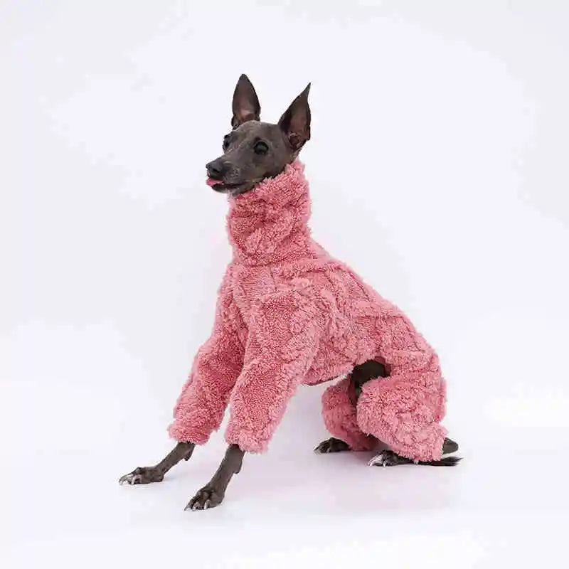 Pull polaire pour lévrier en rose, idéal pour garder votre chien au chaud cet hiver
