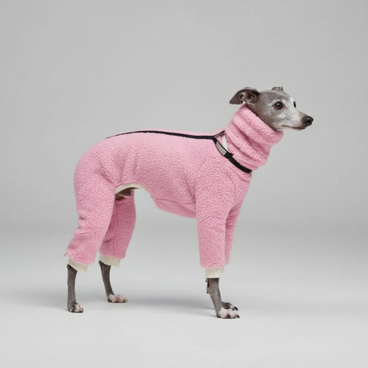 Pull polaire pour lévrier en rose avec col montant et manches longues pour le confort des chiens