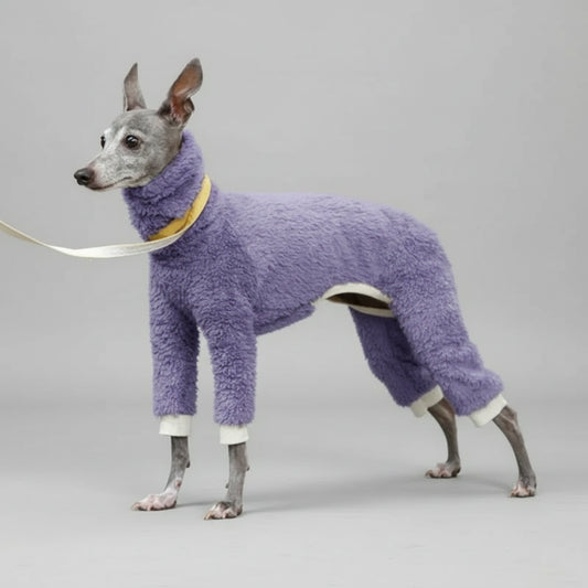 Pull polaire pour lévrier en violet doux avec col montant et pattes longues