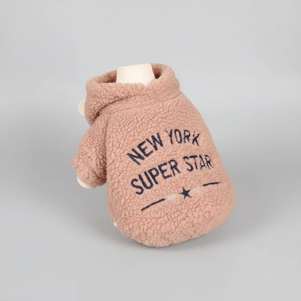 Pull polaire pour teckel en peluche rose avec broderie New York Super Star