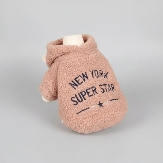 Pull polaire pour teckel en peluche rose avec broderie New York Super Star