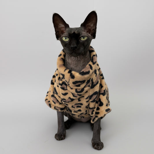 Pull pour chat sphynx en peluche à motifs léopard pour garder votre animal au chaud
