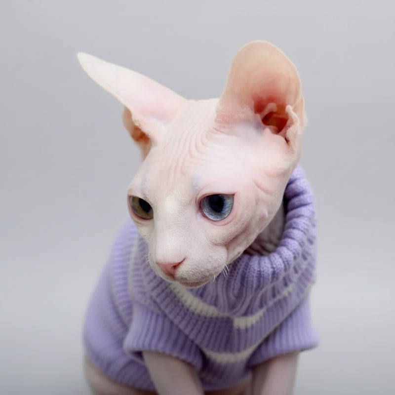 Pull pour chat Sphynx lilas avec col roulé pour garder votre animal au chaud
