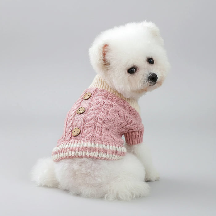 Pull pour chien rose à manches courtes avec boutons, idéal pour les petits animaux.