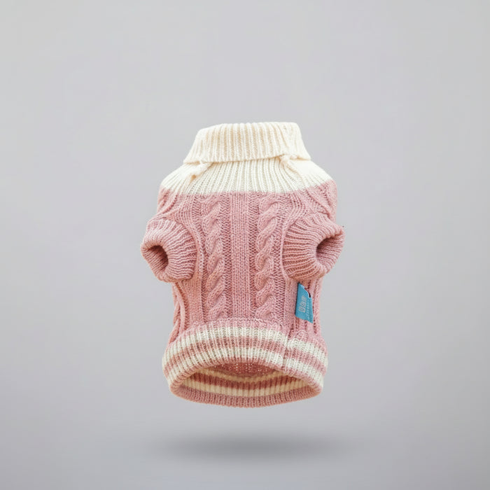 Pull pour chien rose à motifs en laine avec col roulé confortable et doux