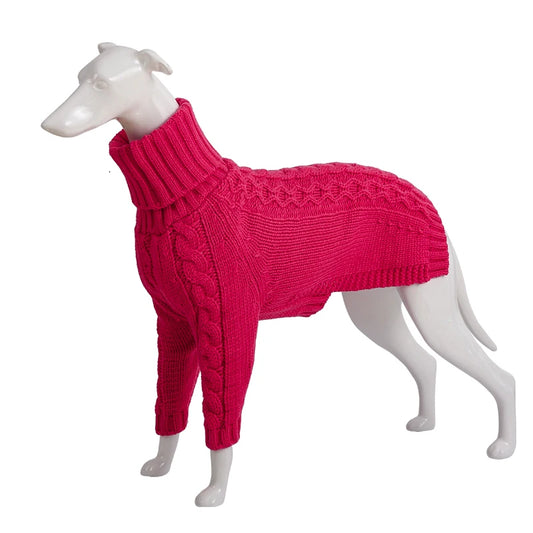 Pull pour lévrier col roulé rouge à motif torsadé en laine pour chien élégant