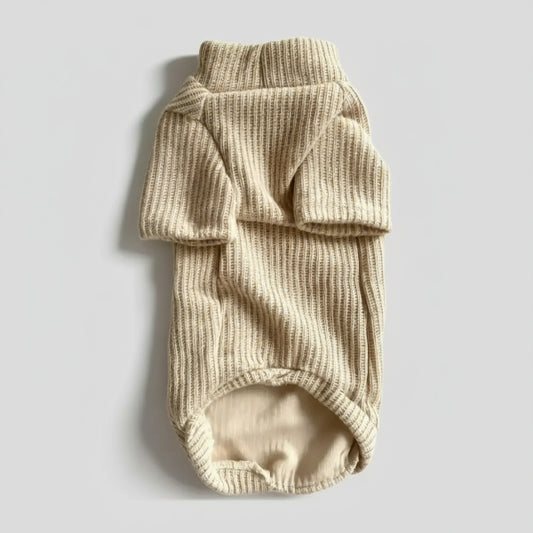 Pull pour teckel en beige avec un design à rayures pour garder votre chien au chaud