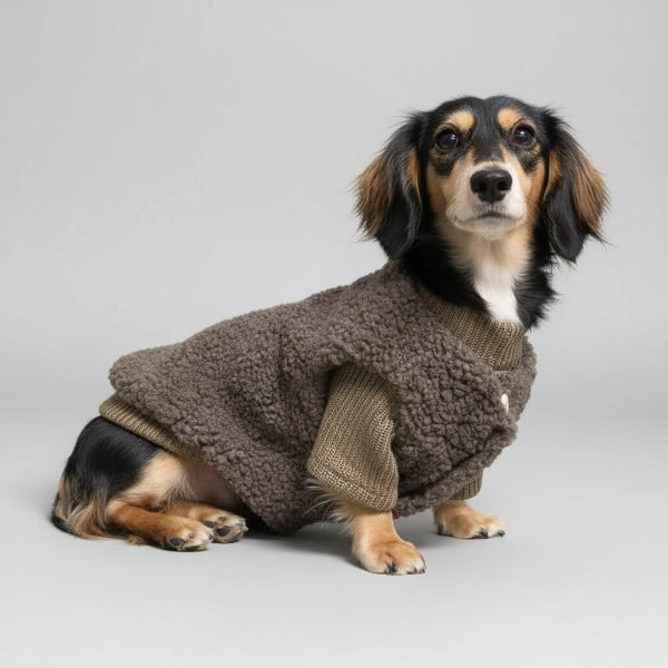 Pull pour teckel en peluche marron, idéal pour garder votre chien au chaud