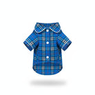 Pyjama pour chien teckel en tissu à carreaux bleu avec nœud papillon assorti