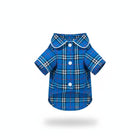 Pyjama pour chien teckel en tissu à carreaux bleu avec nœud papillon assorti