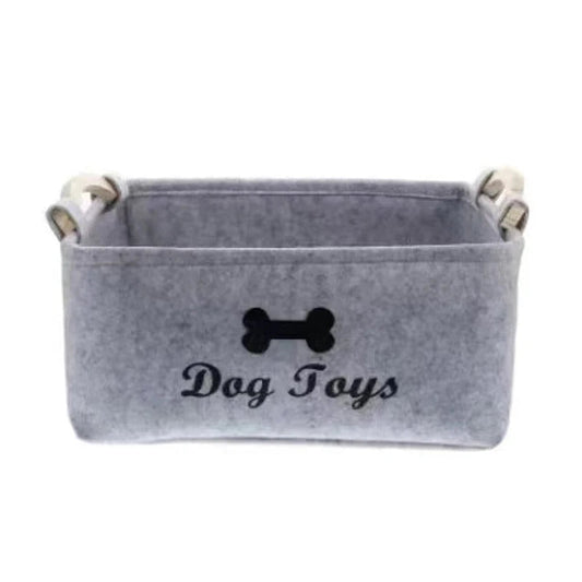 Panier rangement jouets pour chien et chat gris avec poignées en corde par Oscar et Plume