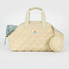 Sac imperméable chien chat beige matelassé avec filet d'aération et poche ronde pour accessoires