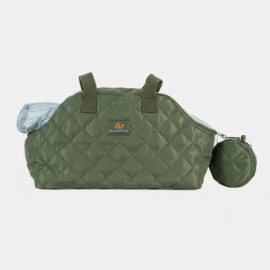 Sac imperméable chien chat vert olive matelassé avec pochette et filet de sortie pour animaux