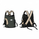 Sac à dos chien respirant Oscar et Plume en vert et beige avec sangles réglables pour le confort.