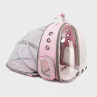 Sac à dos transport chien et chat transparent et rose avec ventilation et poignée de la marque Oscar et Plume