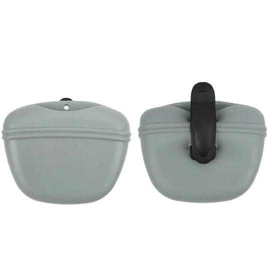 Sac à friandises chien gris en silicone avec clip noir Oscar et Plume pratique et refermable
