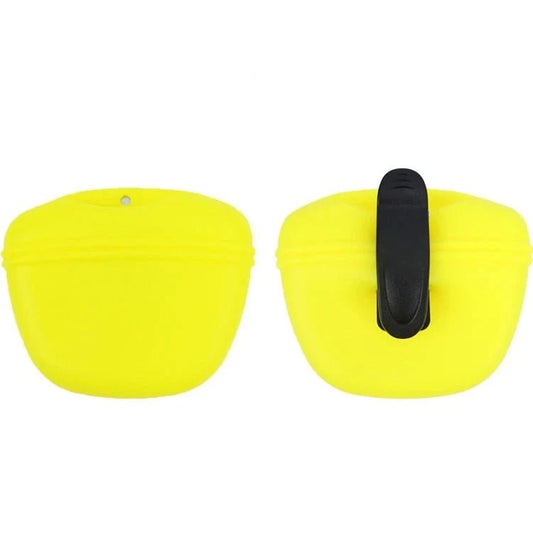 Sac à friandises chien jaune avec clip noir facile à attacher pour promenade et dressage