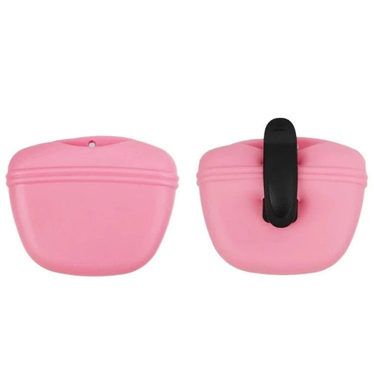 Sac à friandises chien rose compact avec clip noir pour fixation pratique