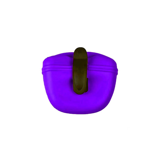 Sac à friandises chien violet avec clip noir pratique pour promenades et entraînements
