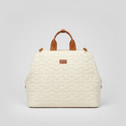 Sac à main pour chien Oscar et Plume en tissu matelassé blanc avec poignées en cuir marron