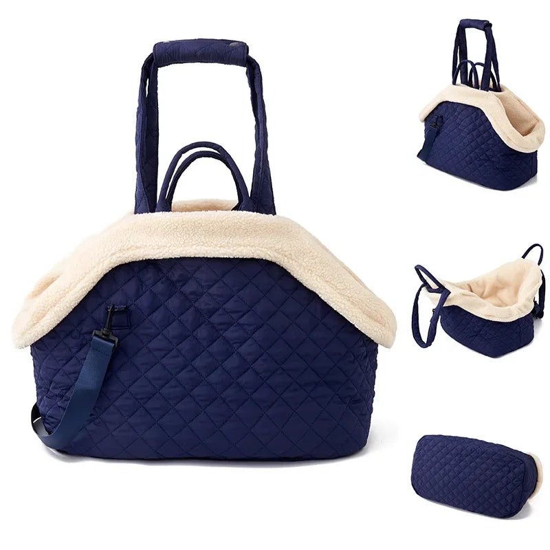 Sac de transport avec doublure fourrure amovible pour chien et chat Oscar et Plume Bleu marine