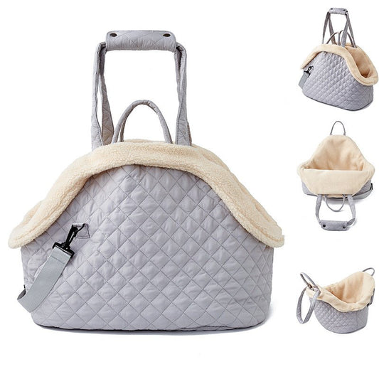 Sac de transport avec doublure fourrure amovible pour chien et chat Oscar et Plume Gris clair