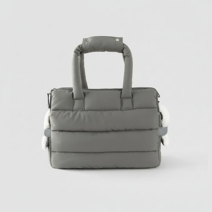 Sac de transport chaud pour petit chien en gris, idéal pour le confort des animaux en déplacement