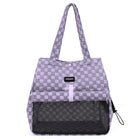 Sac de transport chien chat gris à motifs carrés avec filet pour aération et poignées longues