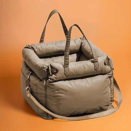 Sac de transport chien résistant gris taupe avec anses et bandoulière ajustable Oscar et Plume