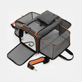 Load image into Gallery viewer, Sac de transport pliable pour chat et chien gris avec plusieurs ouvertures et poches de rangement
